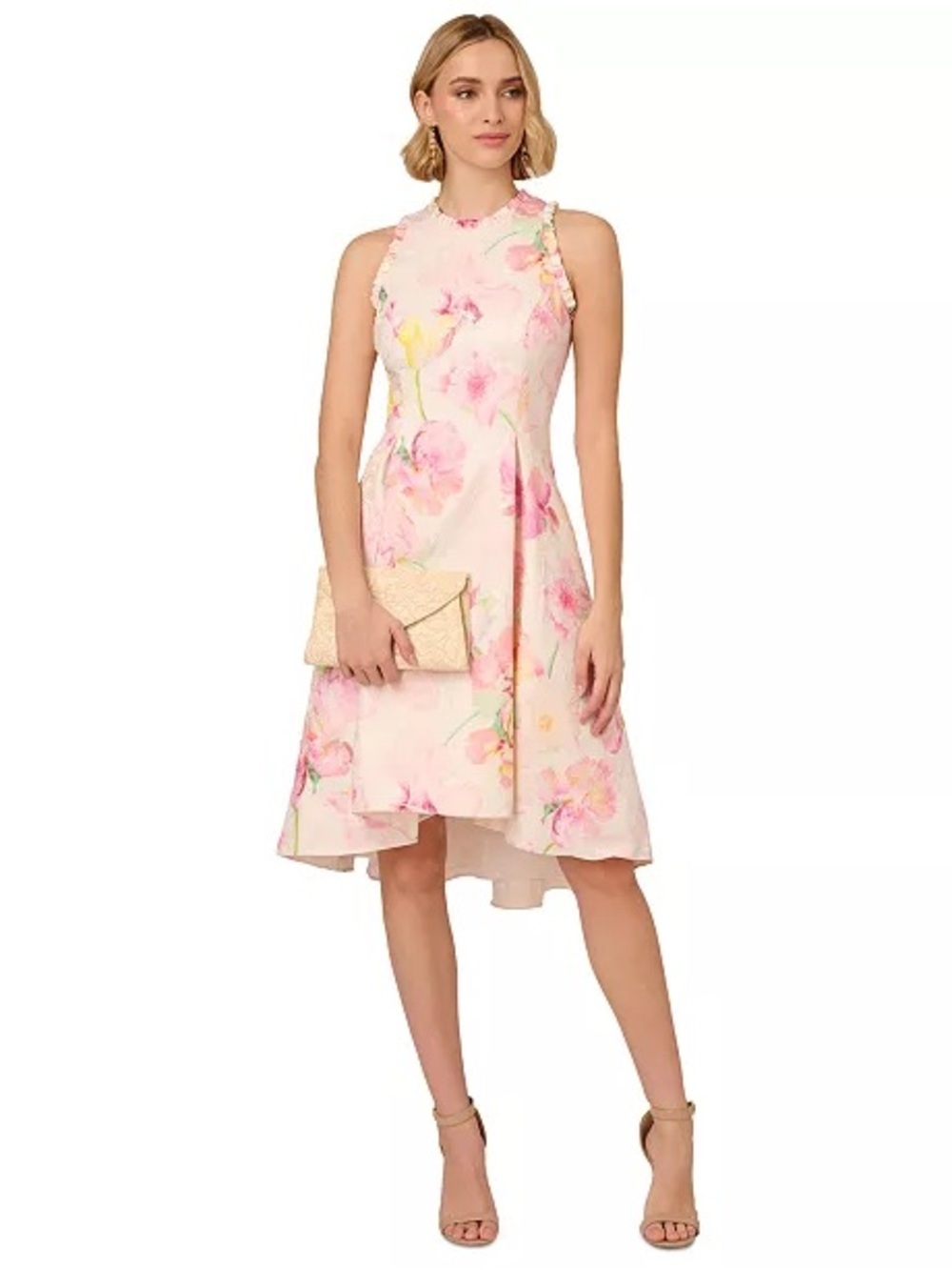Adrianna Papell Pink Floral High-Low Halter Dress